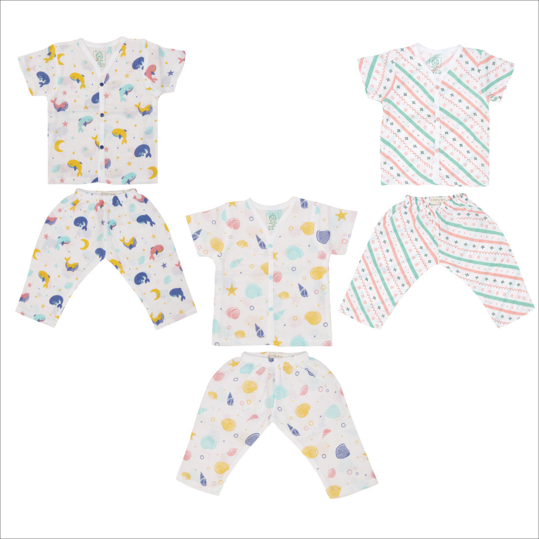 Muslin Sleep Suit for babies and kids (Unisex) Combo 1 Pack of 3