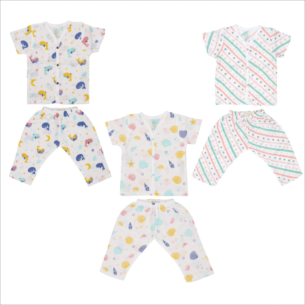 Muslin Sleep Suit for babies and kids (Unisex) Combo 1 Pack of 3