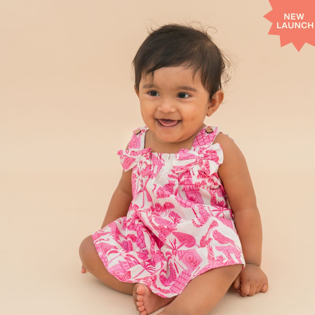 Breezy Leaf - Mulmul Cotton Sleeveless Bow Frock