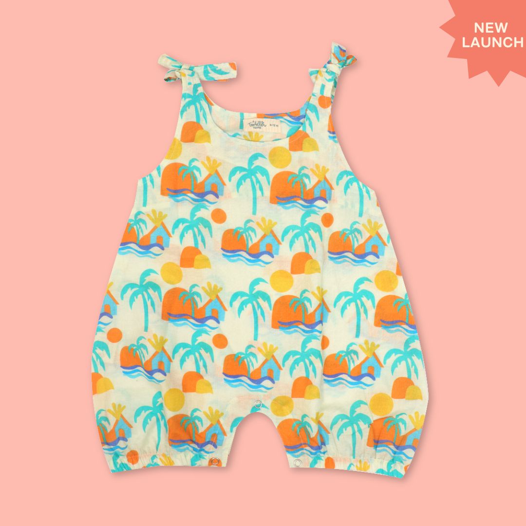 Citrus Splash - Mulmul Cotton Knot Type Romper