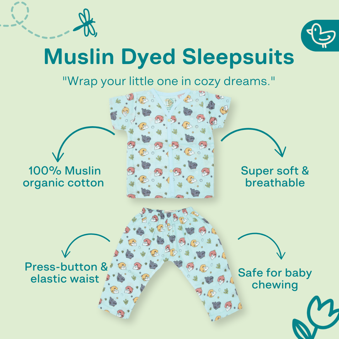 Muslin Colour Sleep Suits for babies and kids (Unisex)