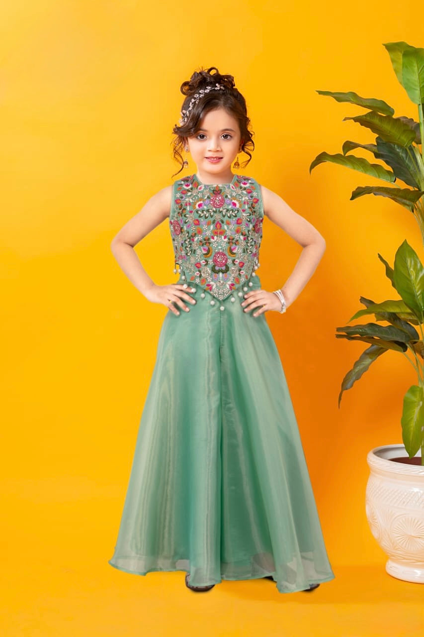 Midnight Magic Embroidered High-Neck Crop Top with  Gharara Pants – Designer Ethnic Wear for Girls | Ages 2 to 18