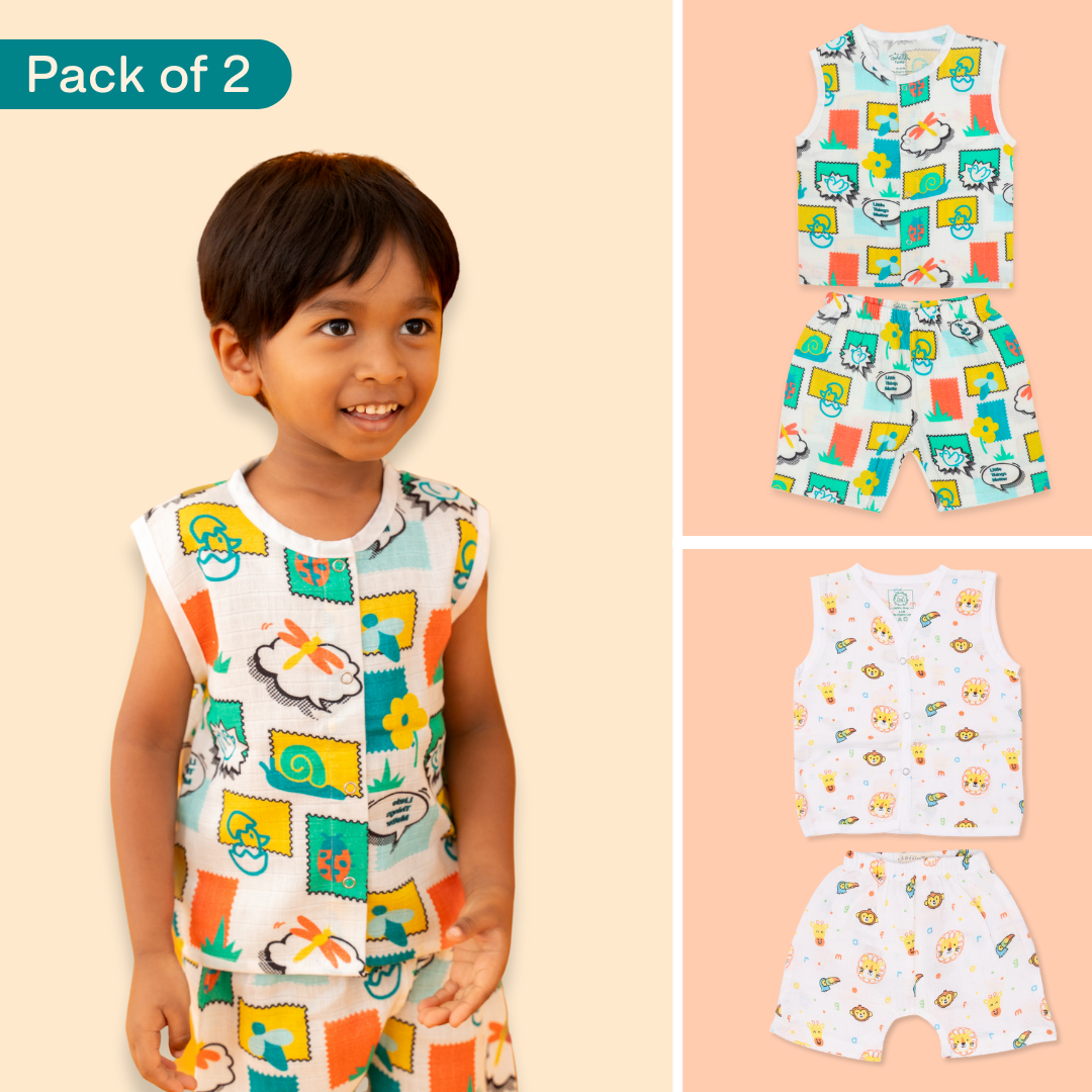 Jungle Tales - Muslin Jabla and Shorts for Babies and Toddlers - Pack of 2