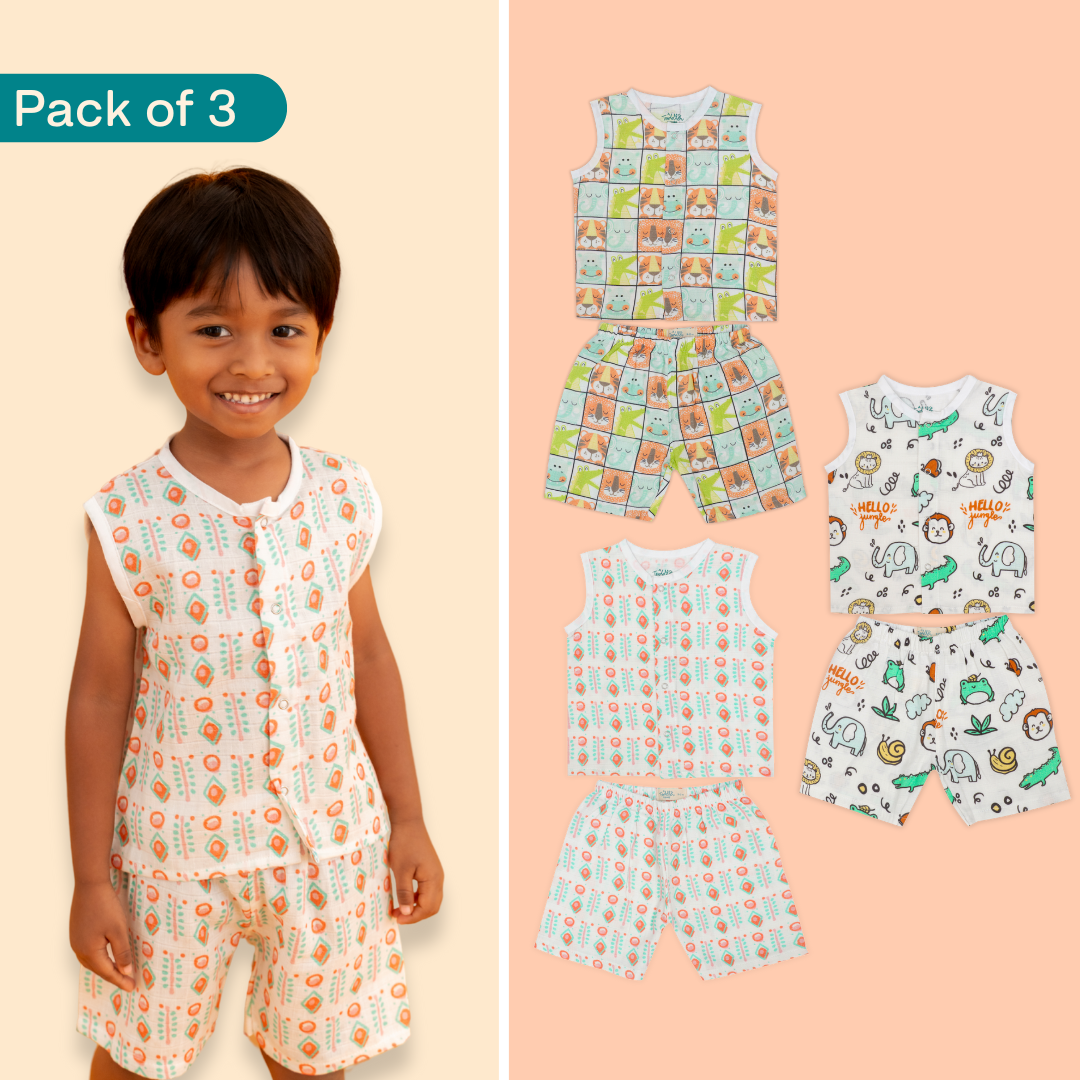 Lil Zoo Box - Muslin Jabla and Shorts for Babies and Toddlers - Pack of 3